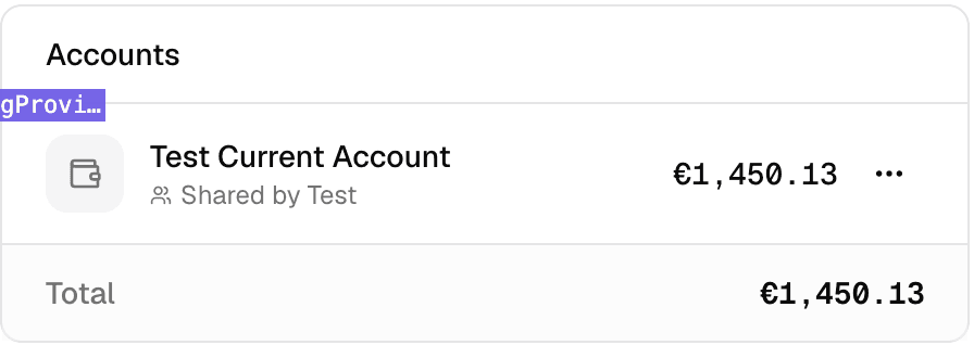 The accounts view showing the accounts that are shared and visible to both household members.